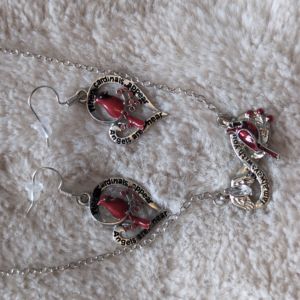 5/$25 Cardinal Necklace And Earrings Set New